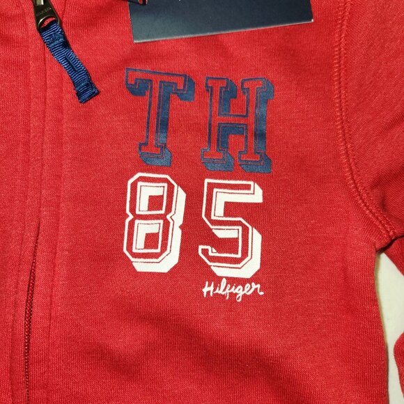 Tommy Hilfiger Girls 7 Red Full Zip Long Sleeve Hoodie TH85 Logo New 2403 - Picture 3 of 6
